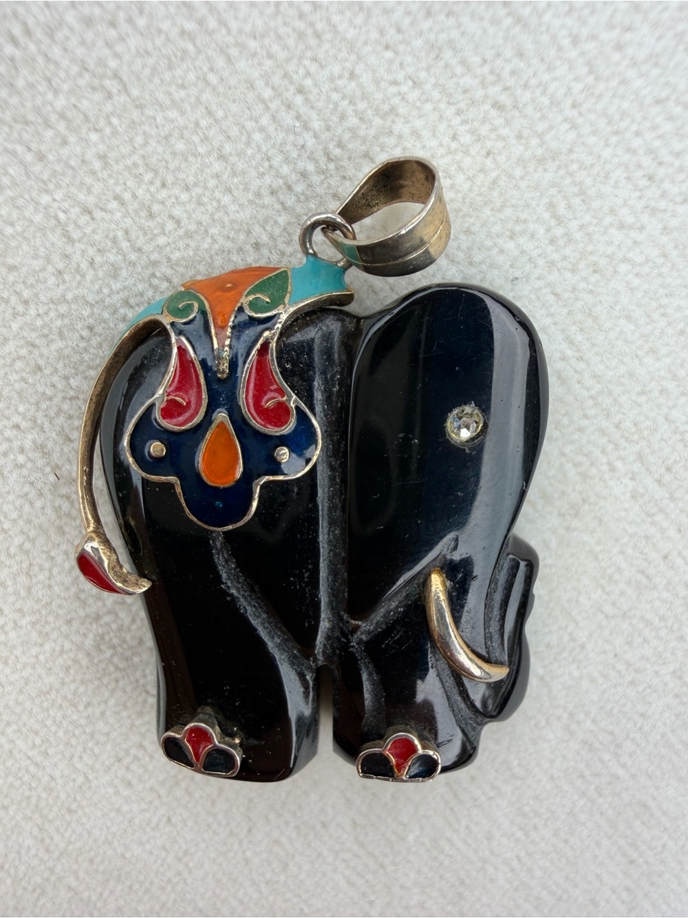Vintage Black Elephant Pendant Colorful Enamel Statement Jewelry
